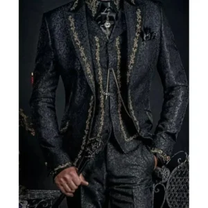 Elegant Black Jacquard Men Suits