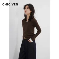 CHIC VEN Women Pullovers Korean Contrast O-neck Slim 2025