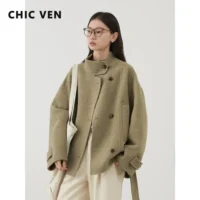 CHIC VEN Women's Double-sided Belt Woolen Coat