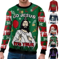 2025 Jesus Christmas Pattern Men's Street Long Sleeve T-shirt