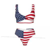 S–XXL Women's Flag Print Halter Bikini Set