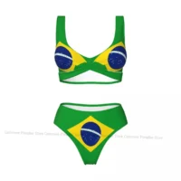 S–XXL Women's Flag Print Halter Bikini Set